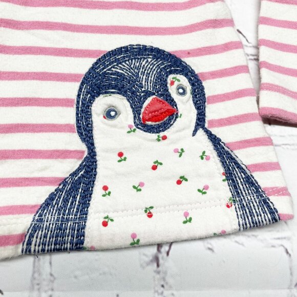 Baby Boden 3-6 mos Penguin Superstitch Embroidered Top Pink White Striped Cotton - Picture 3 of 5